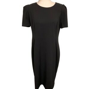 Calvin Klein Dress Women 14 Black Classic Sheath Stretch Career Short Sleeve